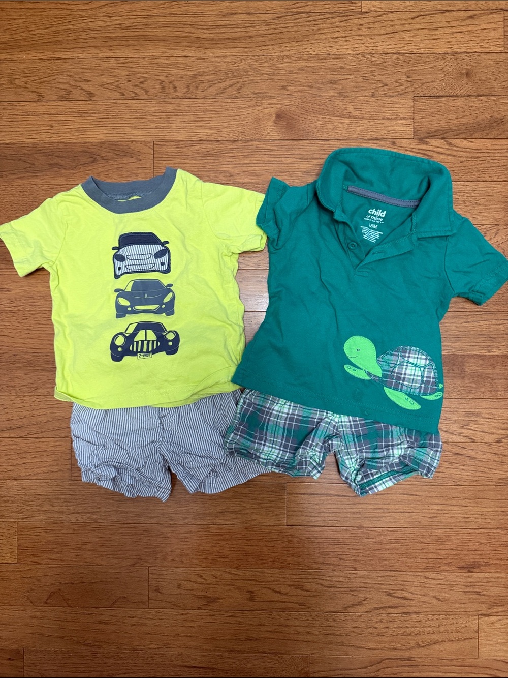 child of mine Green Turtle Polo and Lime Car Tee Set